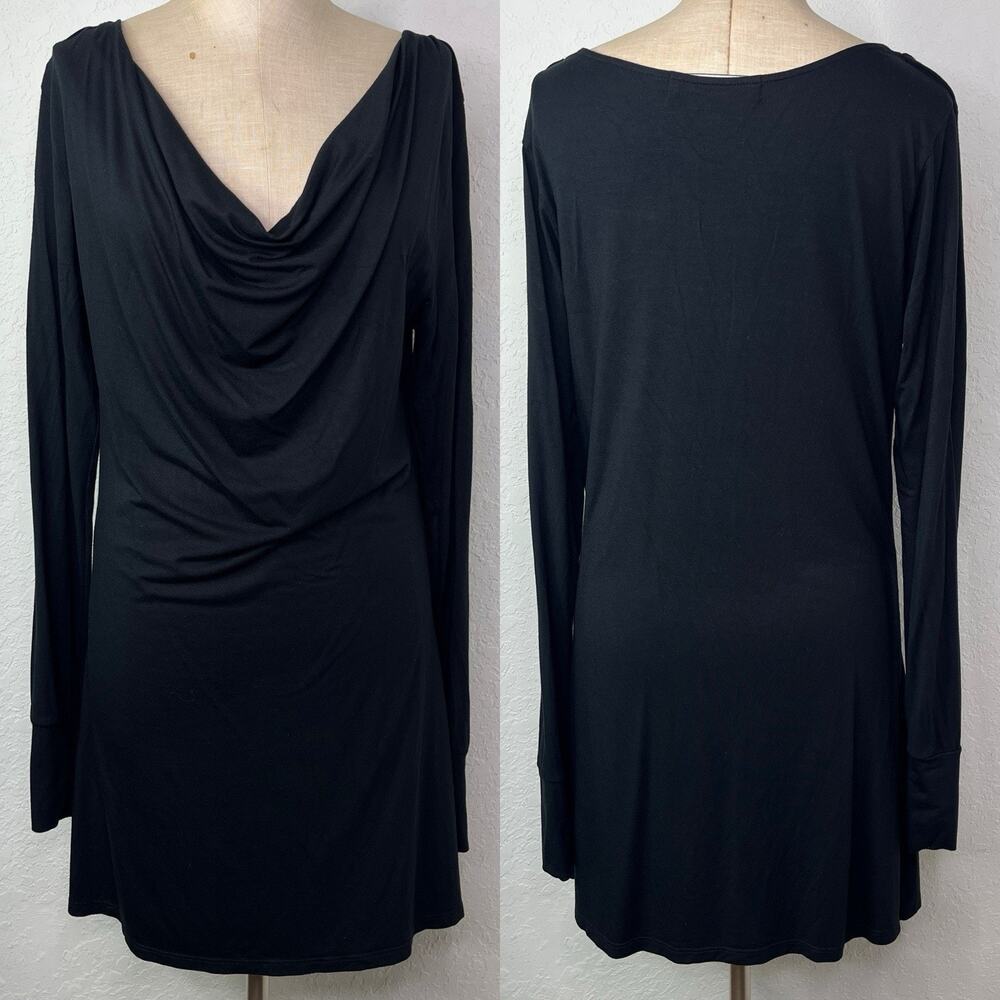 Naked Princess Black Mini Dress Tunic Top Size M Long Sleeve draped neck casual
